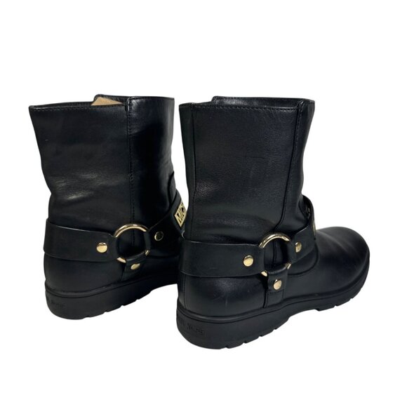 MICHAEL KORS ESSEX ICONIC BLACK GOLD LOGO MOTO BIKER BOOTS Size 7M - Picture 5 of 12